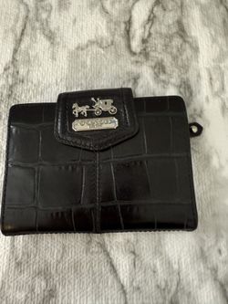 Coach Vintage Black Silver Tone Horse Carriage Leather Medium Wallet