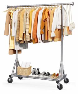 Rolling Clothes Rack with Bottom Shelf