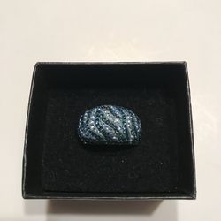 Sterling silver crystal blue zebra ring
