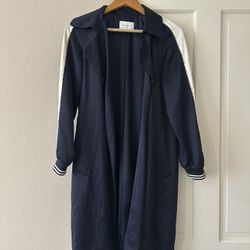 SANDRO Navy Blue And White Trench Coat