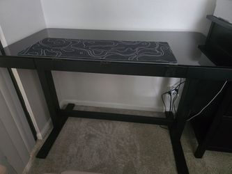 Black Glass Top Desk with Metal Frame