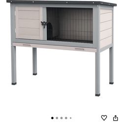 Free Bedding And Water Bottle PawHut Elevated Wooden Rabbit Hutch, Indoor/Outdoor Bunny Cage with Hinged Asphalt Roof and Removable Tray for Guinea Pi