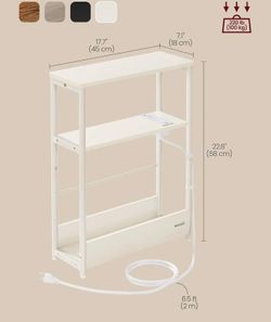 VASAGLE 3-Tier Nightstand Side End Table w/ Charging Station Narrow - Cream White