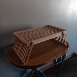 Vintage Wood Slatted Folding Breakfast Tray Table Stand 