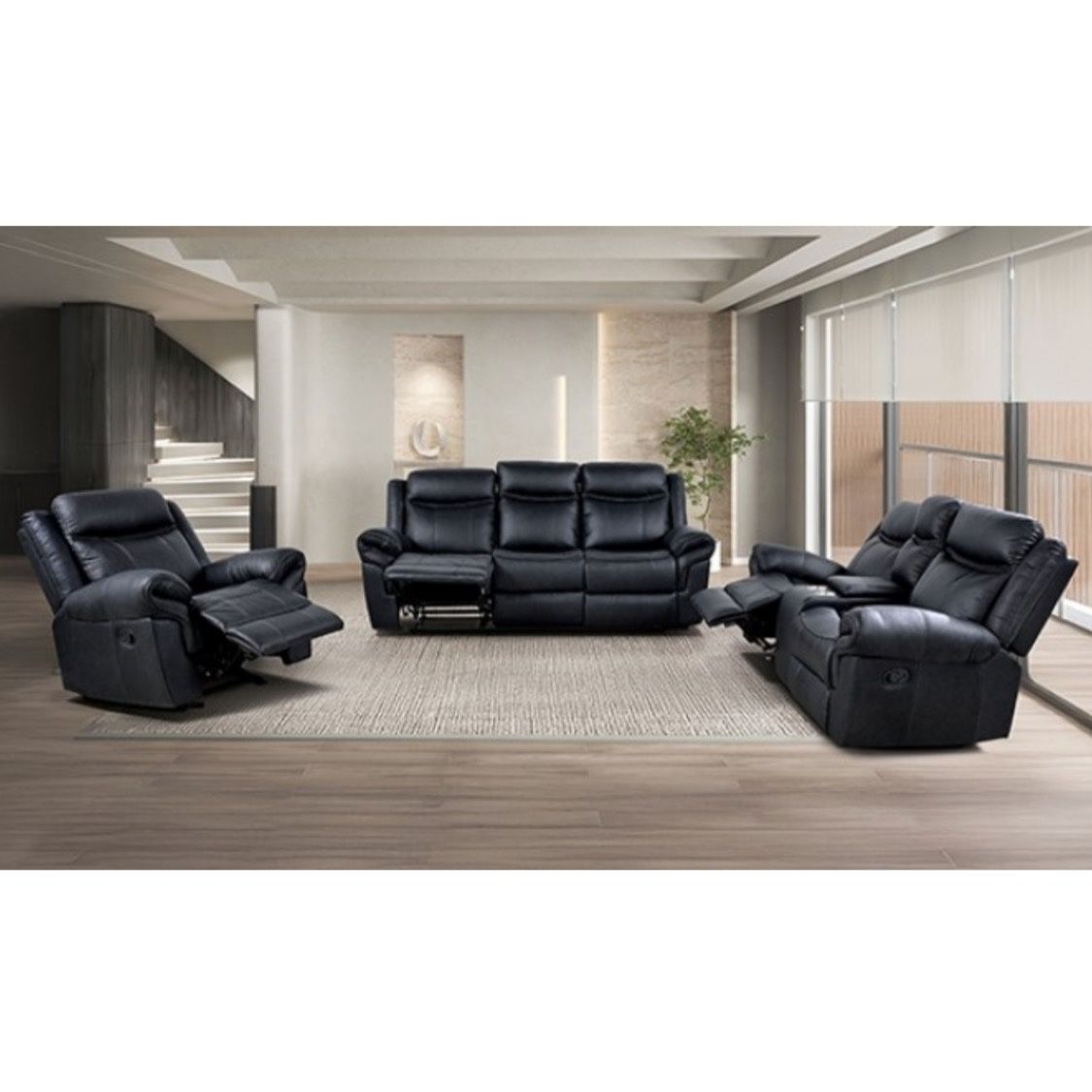 Recliner Set Of 3pc, Living Room Set, Glider Chair + Loveseat Sofa + 3-Seater Couch