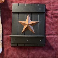 Primitive Star Wall hanging With shelf And Hooks