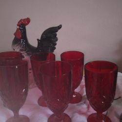 Beautiful Vintage 6 PC Ruby Red Glasses And rooster Lamp. $20 All 