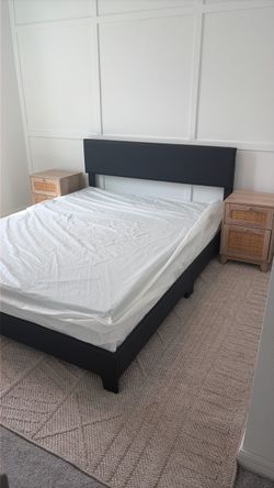 Bed Frame, Mattress, and 2 Nightstands