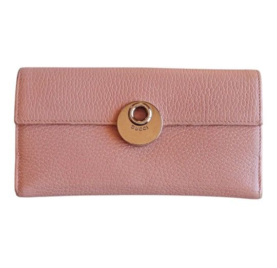 GUCCI Eclipse Leather Bi-Fold Long Wallet in Dusty Rose