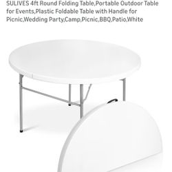 New 4ft Round Portable Folding Table