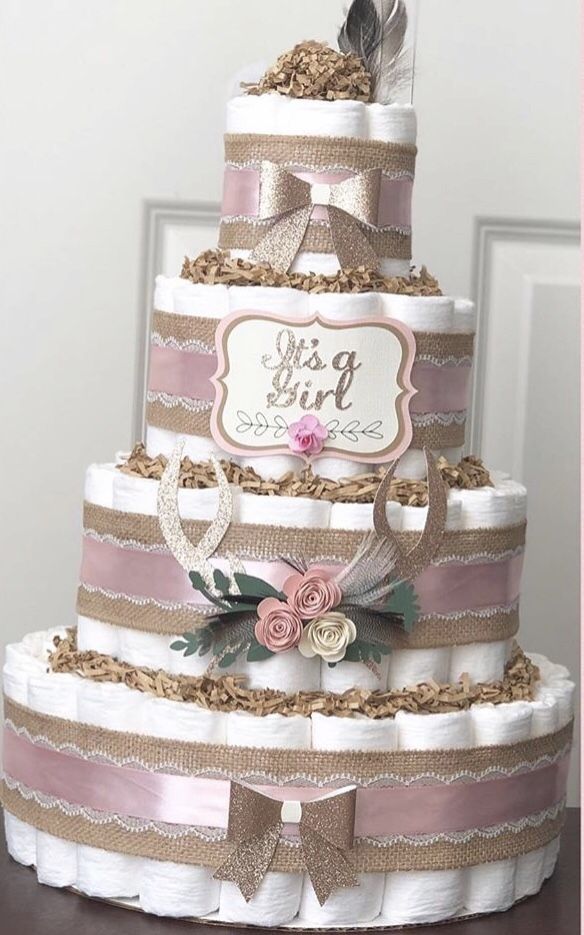 4 tier girl deer diaper cake great for baby showers & centerpiece