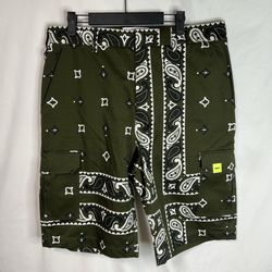 MSGM Milano Paisley Cargo Shorts Mens Size EU 50 Khaki Green Made In Italy NWOT