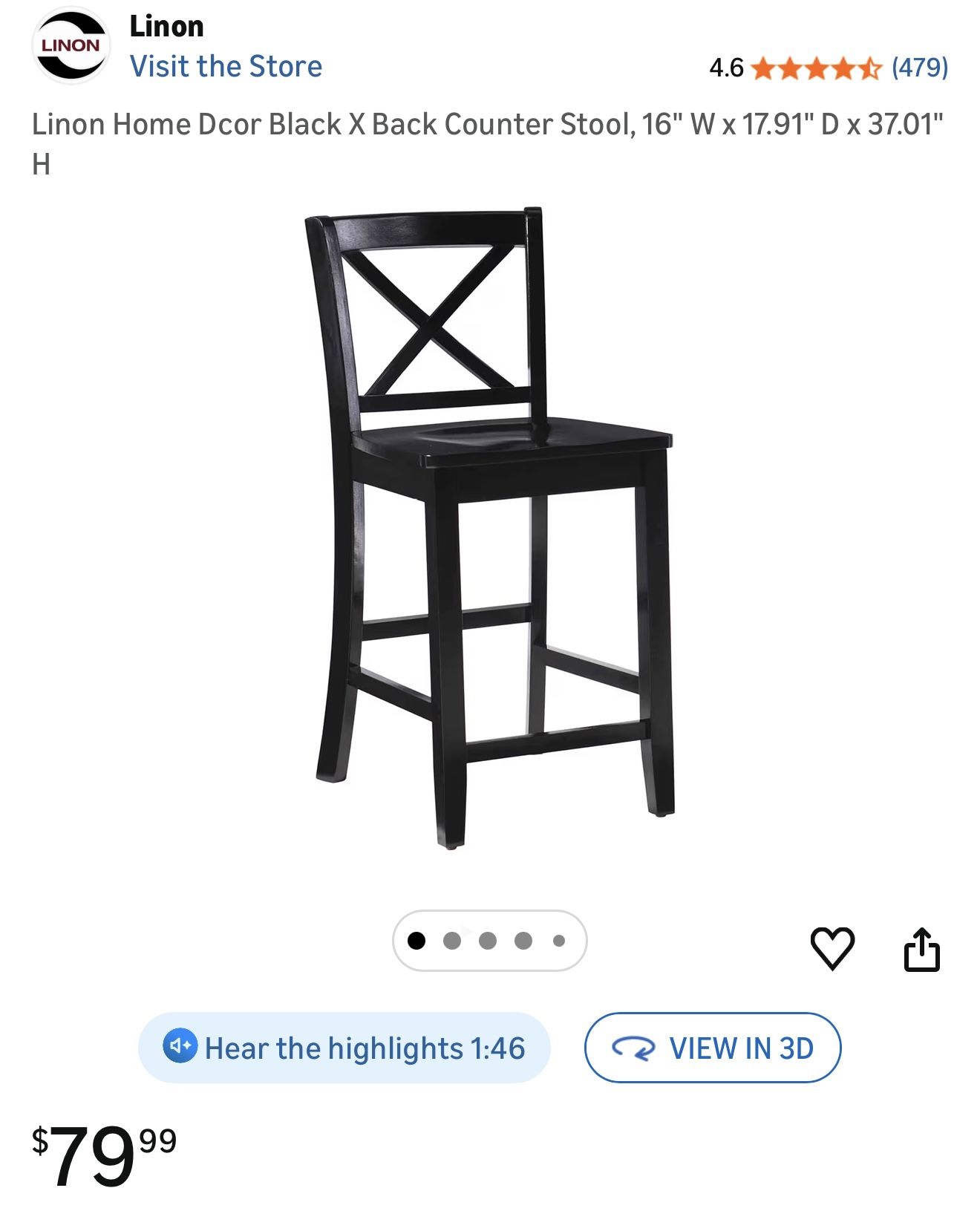 2 Linon Black Counter Stool