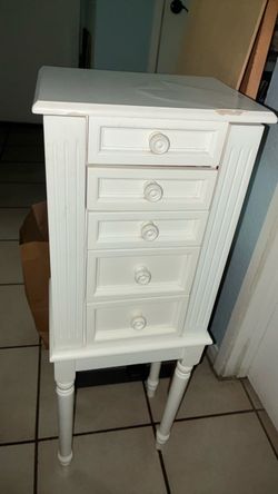 White Wood Jewelry Armoire with Drawers