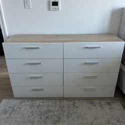 6 drawer dresser white and light wood with silver handles