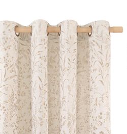 Floral Linen Curtains, 52"x 84", Beige
