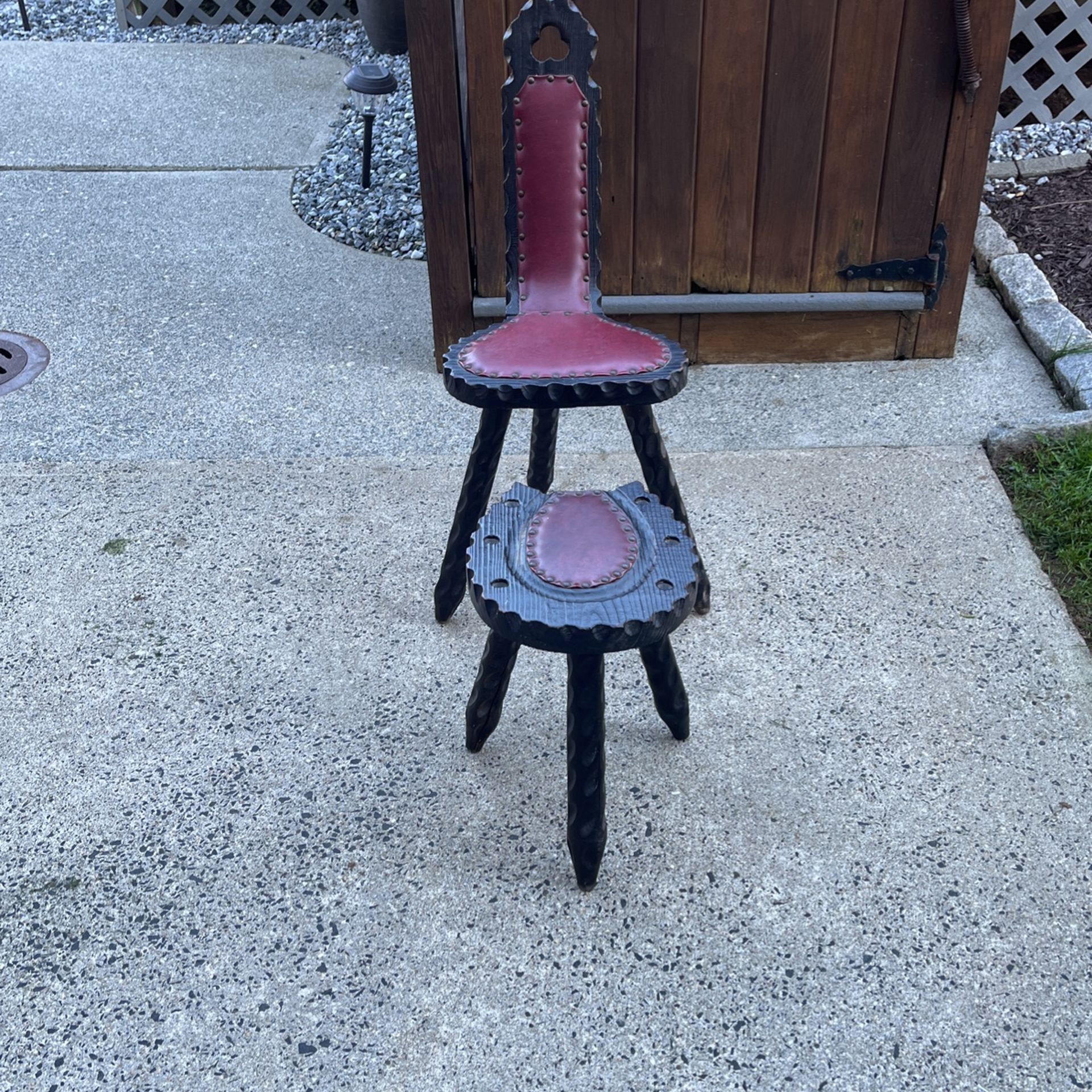 Spanish Tripod Chair And Horse Shoe Shaped Stool