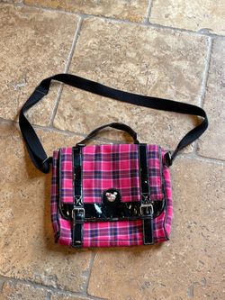 Disney Minnie Mouse Pink Plaid Black Trim Messenger Bag 10-1/2”x11”-Shows Wear