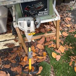 10 Inch Delta Motorized (plug) Bench Saw & RYOBI Weed Wacker Engine.