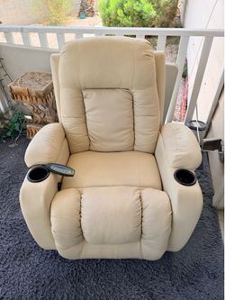 Power Lift Recliner Massage Chair w/ Cup Holders – Cream