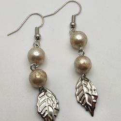 Silver Leaf and Pearl Earrings 