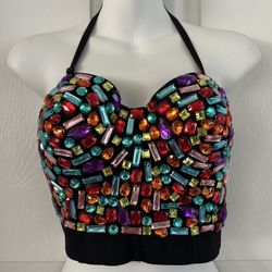 Colorful Gemstone Embellished Halter Top