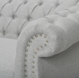 Tufted Chesterfield Solid Fabric 3-Seater Sofa 84.75 in. Linen - Grey