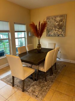 Modern Gray Dining Table Set with 6 Chairs + Matching Server/Buffet