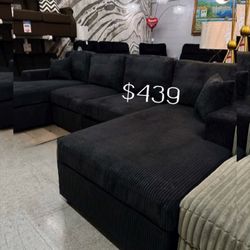 Stylish‼️Sectional Sofa U Shape Black Corduroy 