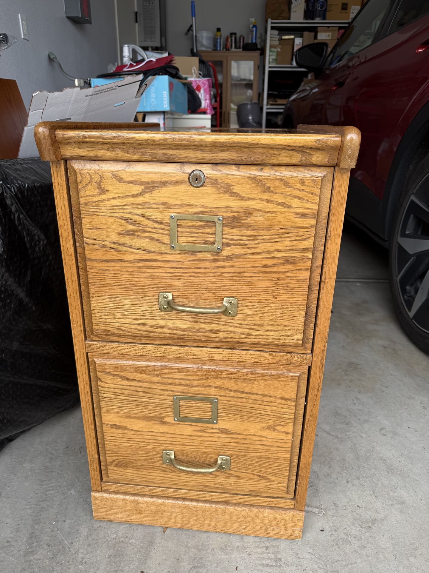 2 drawer oak file cabinet no key