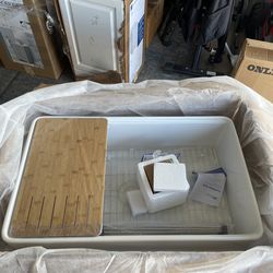 Eridanus Yorkshire Crisp White Fireclay 33 In. Single Bowl Farmhouse Apron Workstation Kitchen Sink With Accessories