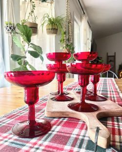 Vintage Red Glasses Set Of 6 