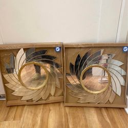 NEW! SUNBURST GOLD TONE SET OF 2 MIRRORS