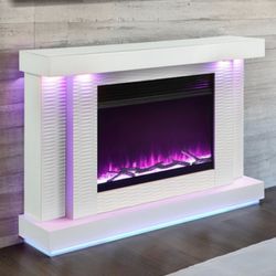 Brand New White 55 Inch TV Stand w Fireplace 