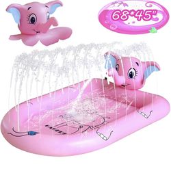 68" Splash Pad for Kids Pool with Sprinkler Outdoor Toys for Toddlers Age 3-12, Children's Water Fountain Pool, Wading Baby Pool for Learning Inflatab