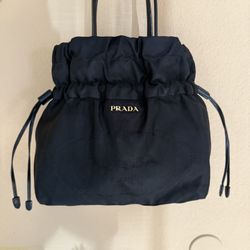 Auth PRADA  gathered nylon bag black