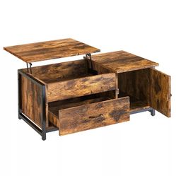 FABATO 41.7 Inch Lift Top Rustic Open Storage Coffee Table with Drawers, Brown
