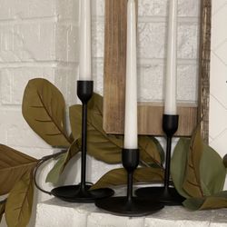Three Set Blck Candle Holders With Candles 