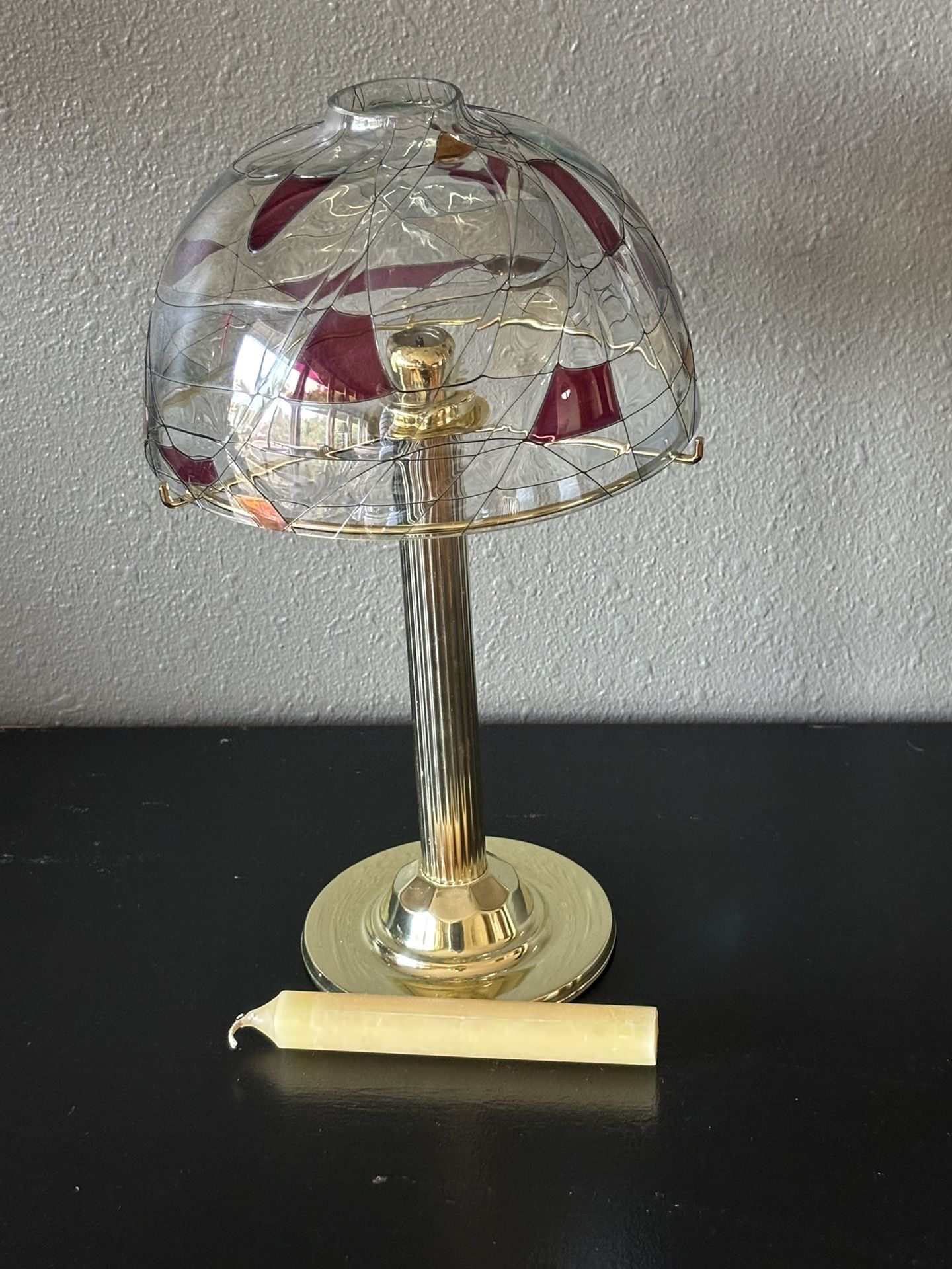 Partylite stained glass candle lamp with 1 candle. 13.5” tall