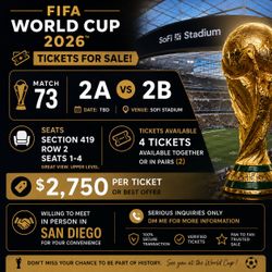 Selling World Cup Tickets 2A vs 2B 6/28 12:00PM