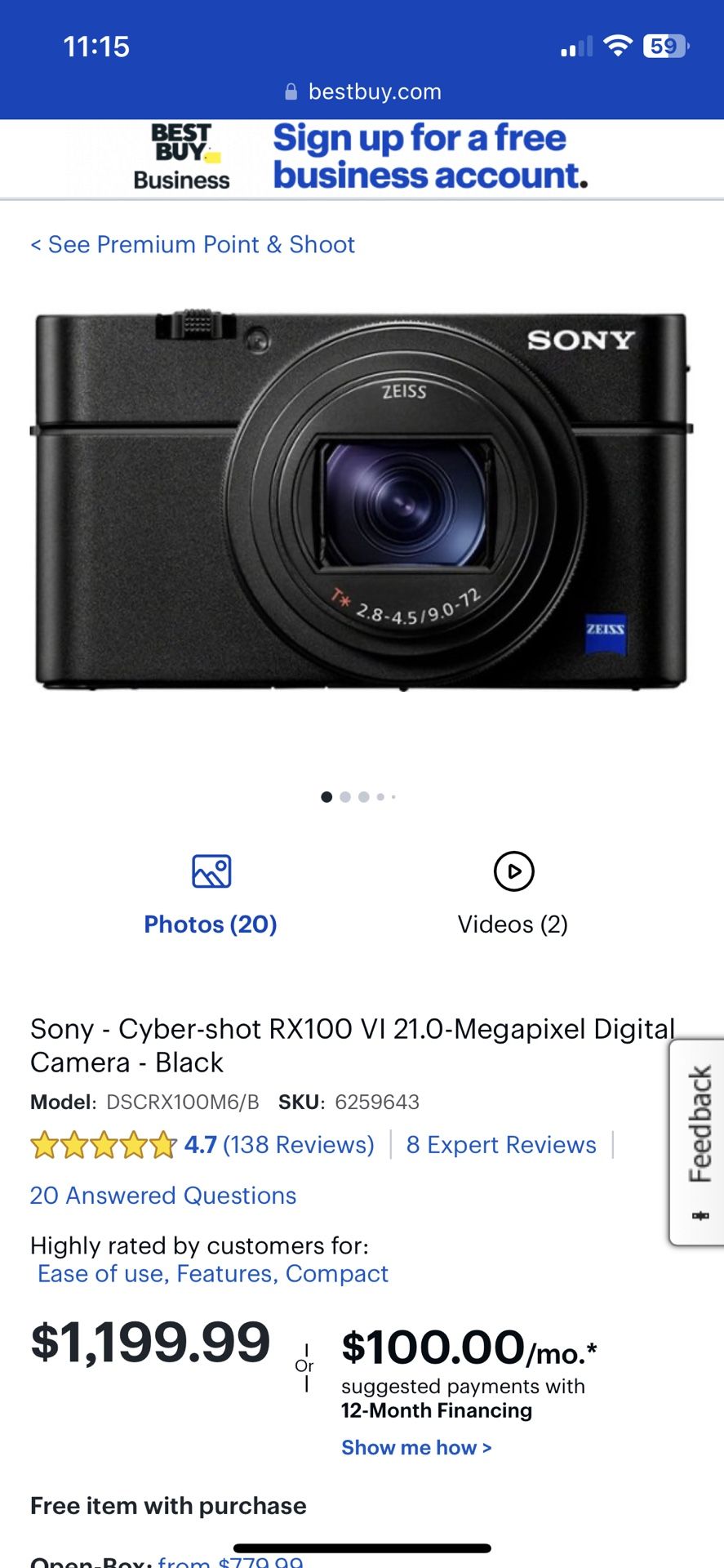 Like new Sony RX100 VI