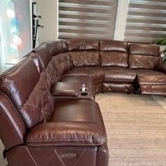 New Top Grain Real Leather Sectional Sofa With Three Power Recliners And Three Power Headrests