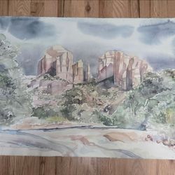 Sedona Cathedral Rock Original Watercolor Painting JAN TAYLOR 22x30 Southwestern