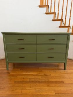 Mid-Century Solid Wood Olive Green Dresser Free Delivery