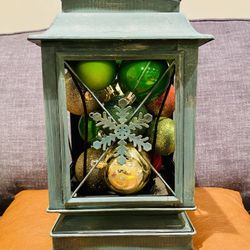 Rustic Green Metal Christmas Lantern