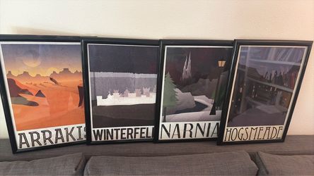 Set of 4 framed 14x20 fictional location posters