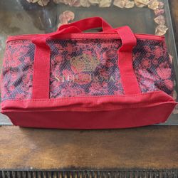 SIBELLA Insulated Red Black Floral Rectangular Cooler Box Zip Lid Fabric Plastic