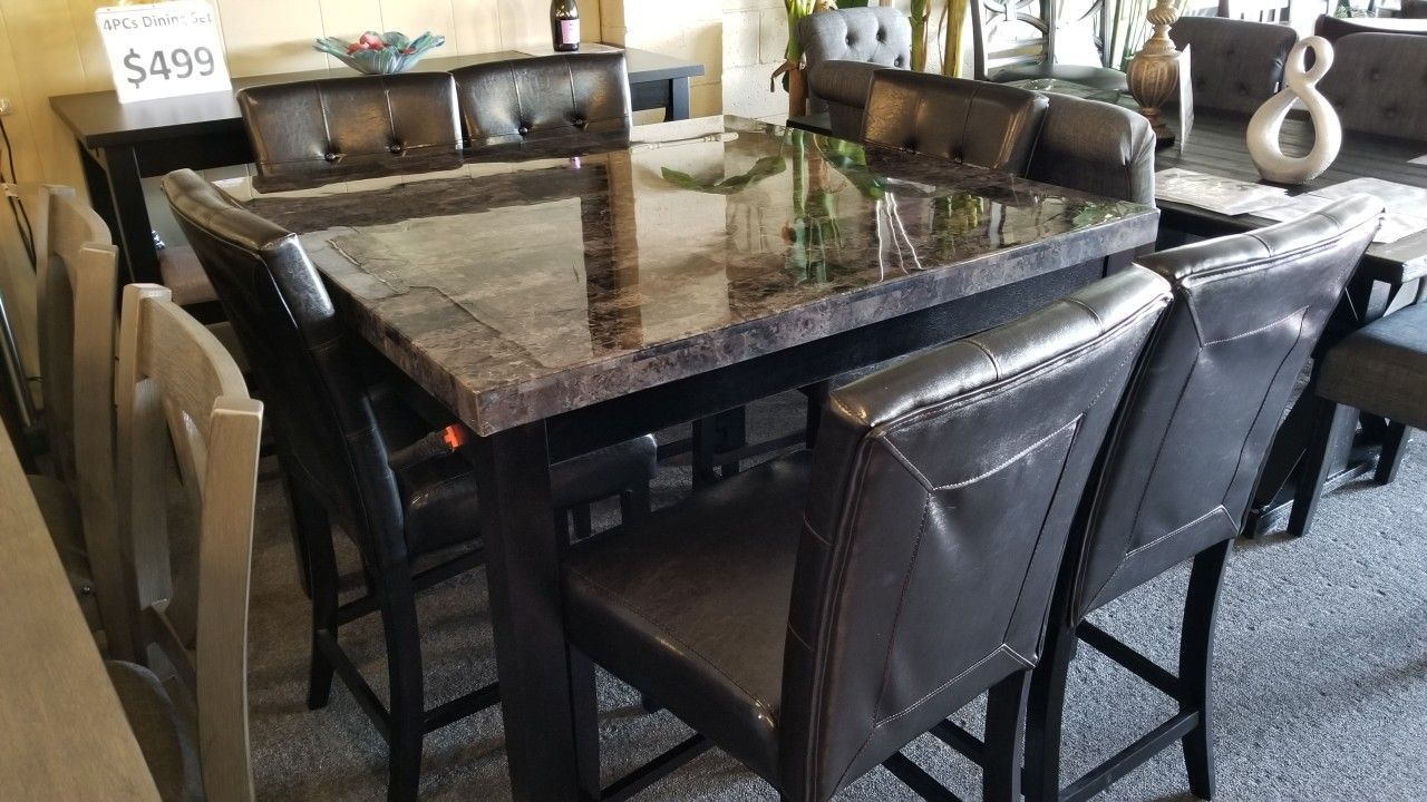 Brand New Brown Faux Marble Pub High Dining Table (42×42×36H)