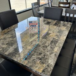 Faux Marble 5 Piece Dining Table Set 48” X 36” X 30” H