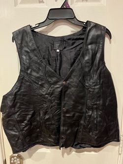 Vintage Black Leather Snap Down Vest with Side Pockets